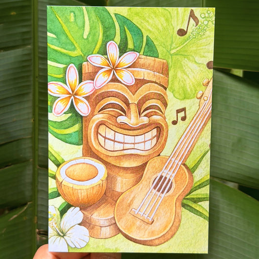 Aloha Mele Hawaii art greeting card featuring tropical island inspired artwork by Liliane Avalos