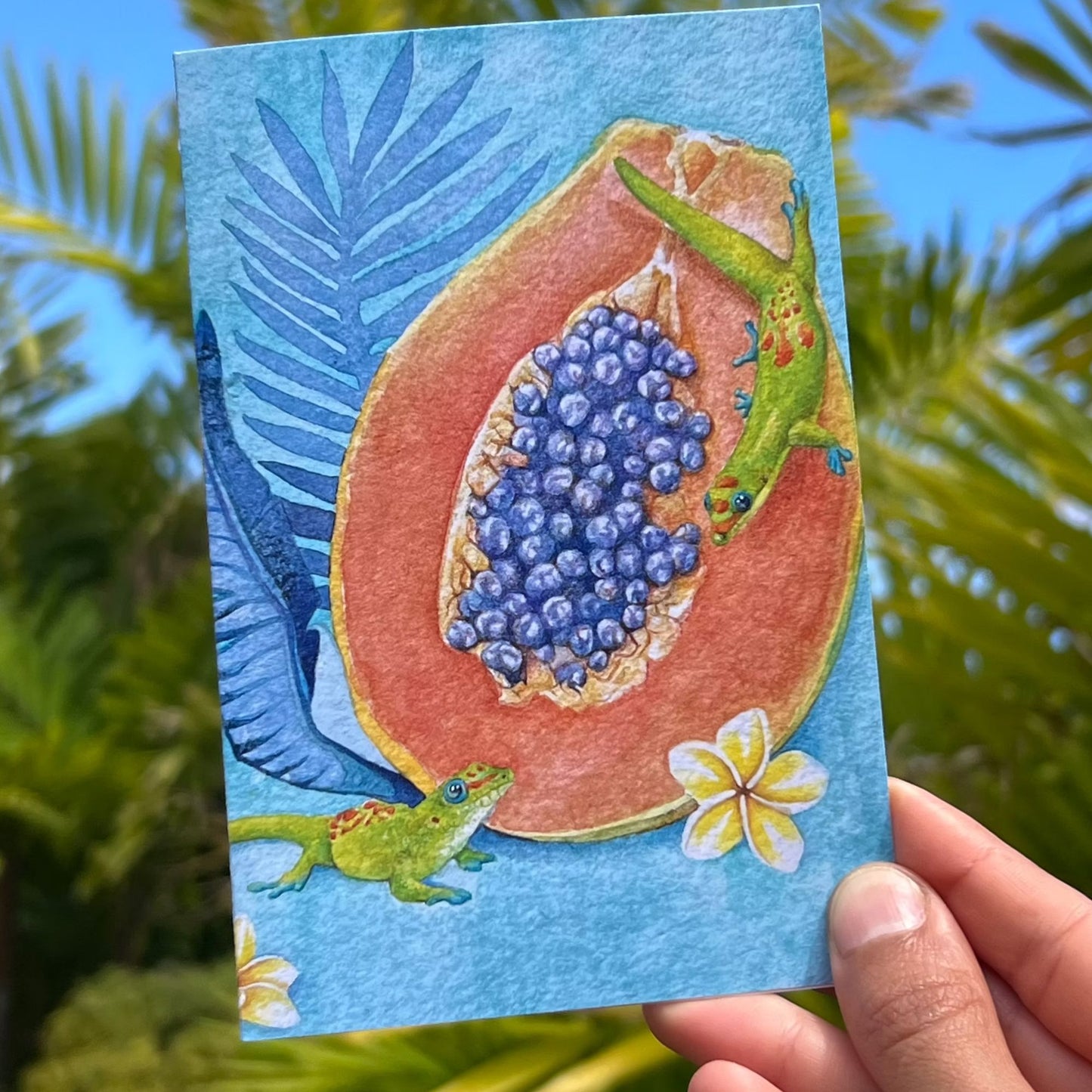 Good Morning Geckos - art greeting card