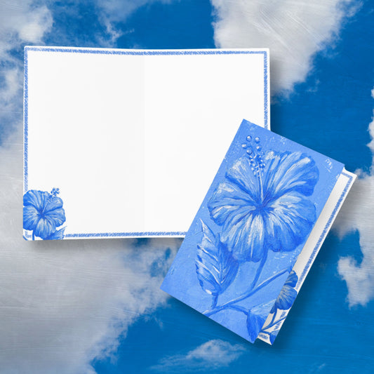 Hibiscus Study blue botanical watercolor artwork by Liliane Avalos, featured on a greeting card in Kauaʻi, Hawaiʻi 2026