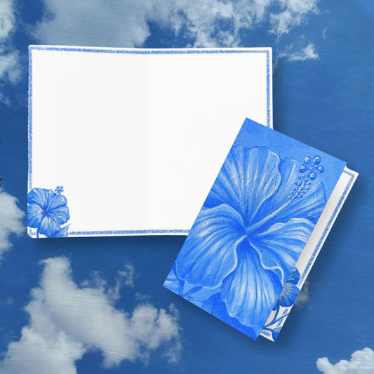 Hibiscus Study blue botanical watercolor artwork by Liliane Avalos, featured on a greeting card in Kauaʻi, Hawaiʻi 2026