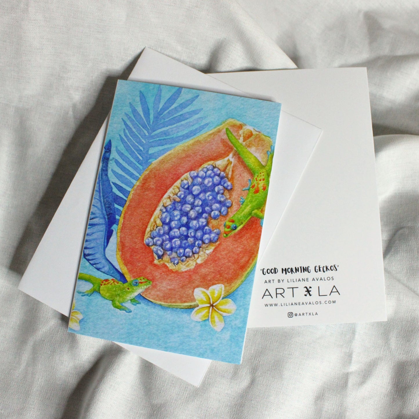 Good Morning Geckos - art greeting card